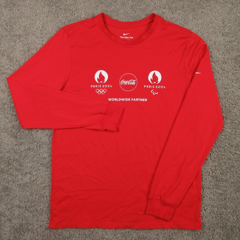 Nike Shirt Mens Medium Red 2024 Paris Olympic Games Cocacola Drifit Long Sleeve